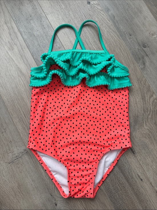 Cat & Jack Other - Kids Watermelon-Inspired Coral & Teal Ruffle One-Piece Swimsuit